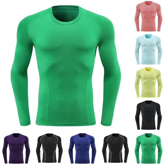 JPVDPA Compression Shirt for Men Long Sleeve Athletic Workout Base Layer T-Shirts Top Active Gym Rash Guards Undershirt Purple L