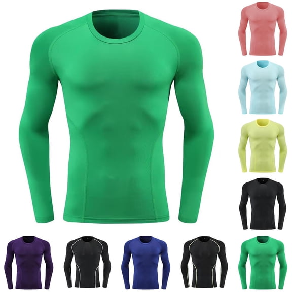 JPVDPA Men's Compression Shirts Long Sleeve Gym T-Shirt Workout Running Top Solid Color Sports Baselayer Undershirts Pink S