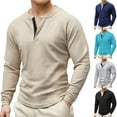 thumbnail image 1 of JPVDPA Men's Henley Shirts Casual Long Sleeve Thermal Waffle Shirt for Men Slim Fit Basic Button Tee Khaki L, 1 of 7