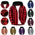 thumbnail image 1 of JPVDPA Men's Hooded Plaid Shirt Jacket Long Sleeve Button Down Shacket Lightweight Overshirt Stylish Casual Fall Jackets Orange XXL, 1 of 9