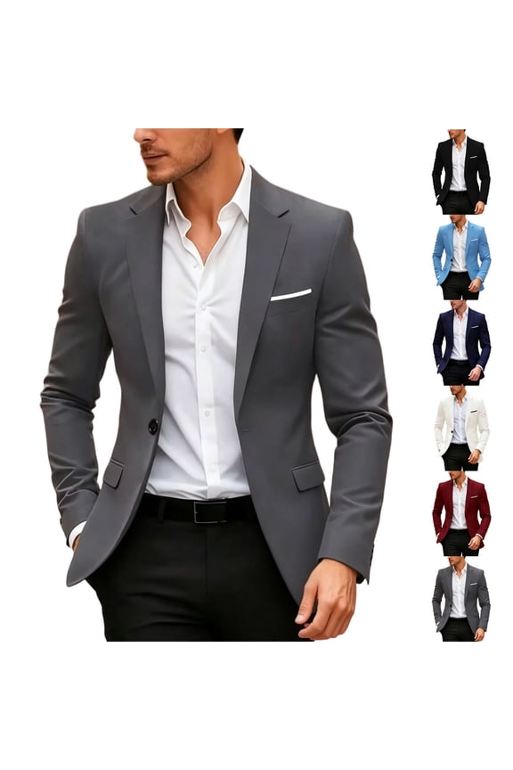 JPVDPA Mens Blazers Wrinkle Free Sport Coat Business Casual Men's One Button Slim Fit Blazer Lightweight Suit Jacket Black S