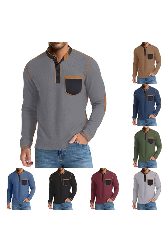 Mens Henley Shirts Long Sleeve Casual Button V Neck T-Shirt Lightweight Fashion Pullover Shirts Coffee L