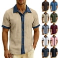 thumbnail image 1 of JPVDPA Summer Tops for Men Short Sleeve Patchwork Button Down Shirts Cotton Linen Collared Blouses Gray L, 1 of 7