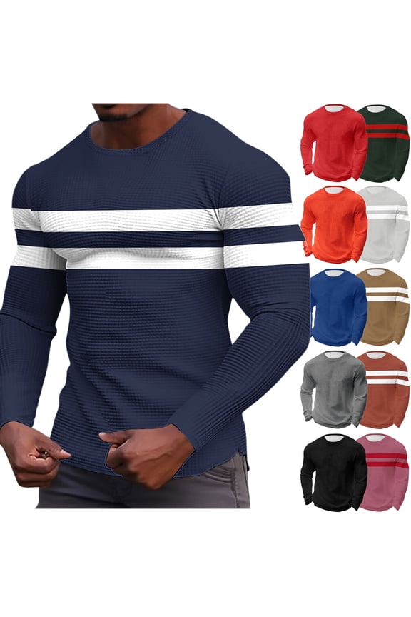 Thermal Waffle Shirts for Men, Crew Neck Long Sleeve Casual Pullover Underwear Textured Knit Tops Black XXL