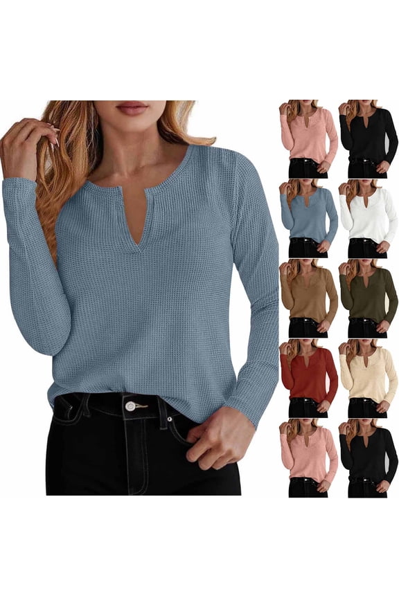 Waffle Knit Tops for Women Waffle Long Sleeve Shirts Textured Knit Pullover Dressy Casual Tunics White S