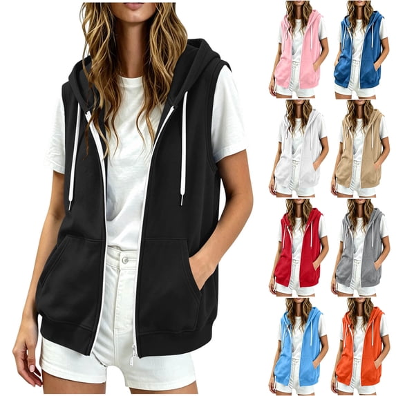 JPVDPA Women's Lightweight Hooded Vest Sleeveless Zip Up Hoodies Solid Casual Athletic Sweatshirt Jacket with Pockets Pink XL