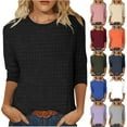 thumbnail image 1 of JPVDPA Womens Waffle Tops 3/4 Length Sleeve Shirts Spring Fall Trendy Casual Crewneck Blouse Loose Fit Basic Tee Purple S, 1 of 6