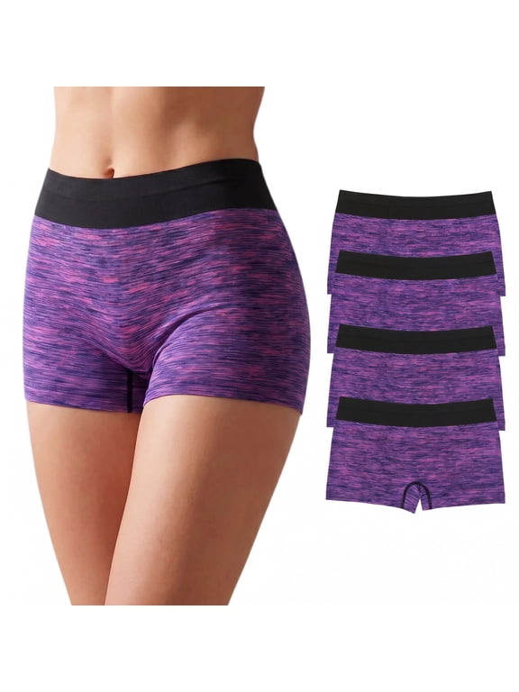 4Pack Womens Boyshort Panties Seamless Underwear Stretch Boxer Briefs Anti-Odor Copper Yarn
