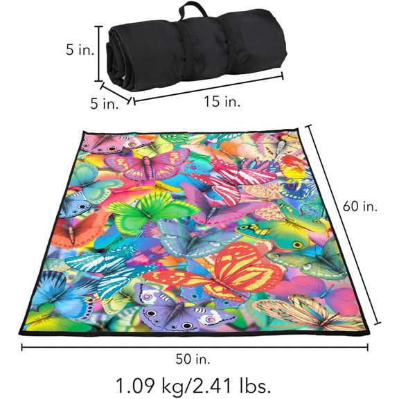 JQ Licensing Royce Mcclure Picnic Outdoor Blanket 50x60 Butterfly Magic Colorful Pattern Foldable for Beach Camping Park Tailgate