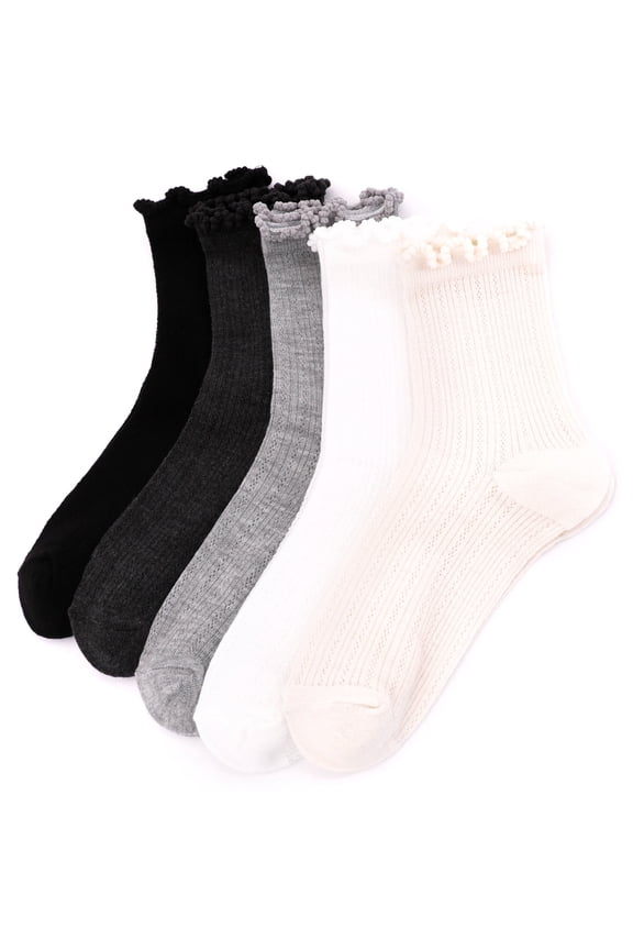 Womens Ruffle Socks Casual Cute Frilly Trim Breathable Soft Ankle Socks Size 5-10 5 Pack