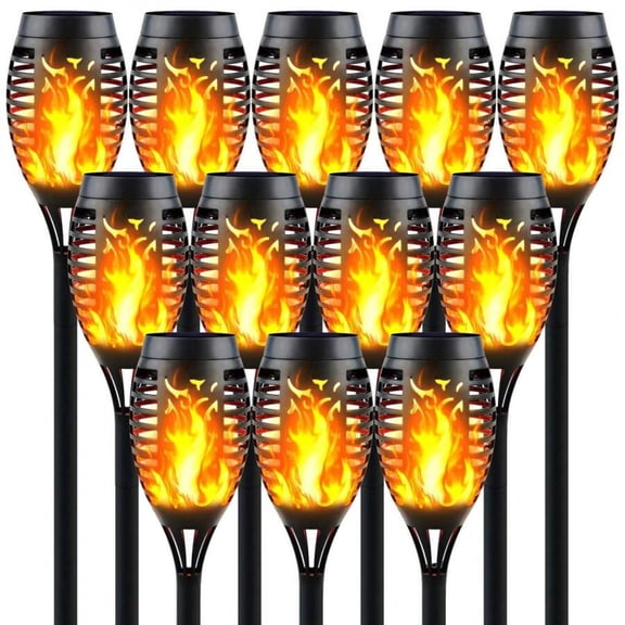 JQDWMDLX 12LED Mini Fire Effect Solar-Powered Tiki Torches, Waterproof Outdoor Lighting with Auto On/Off, Perfect for Garden, Patio & Pathway Decor, Halloween Decorations, Halloween Decor