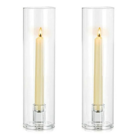 JQDWMDLX 2 Pcs Candlestick Holder for Taper Candles with Cylinder Covers 11.8 Inch Tall Windproof Clear Candlesticks Holder Stand for Wedding Party Christmas Home Decor