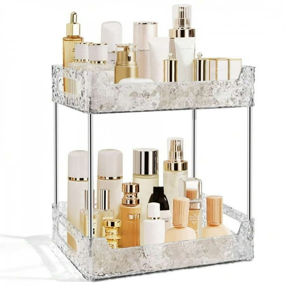 JQDWMDLX 2-Tier Bathroom Counter Organizer Countertop Storage for Makeup, Perfume Organizer Cosmetics Skincare Shelf - Clear