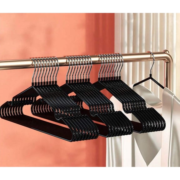JQDWMDLX 30pcs Stainless Steel Dip Coated Non-Marking Hangers with Shoulder Grooves, Space Saving Clothes Non-Marking Hanger,Black