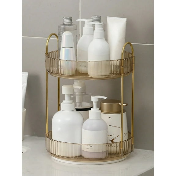 JQDWMDLX 360 °   Rotating Makeup Organizer for Vanity - 2 Tier Perfume Organizer with Large Capacity - Space-Saving Cosmetic Storage for Dresser Countertop (Amber)