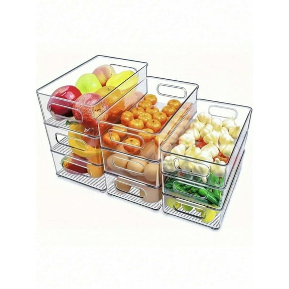 JQDWMDLX 3Pack Acrylic Stackable Refrigerator Storage Box, Transparent Kitchen Storage Box with Handle, Suitable for Food Storage Room, Cabinet, Shelf, Drawer, Freezer
