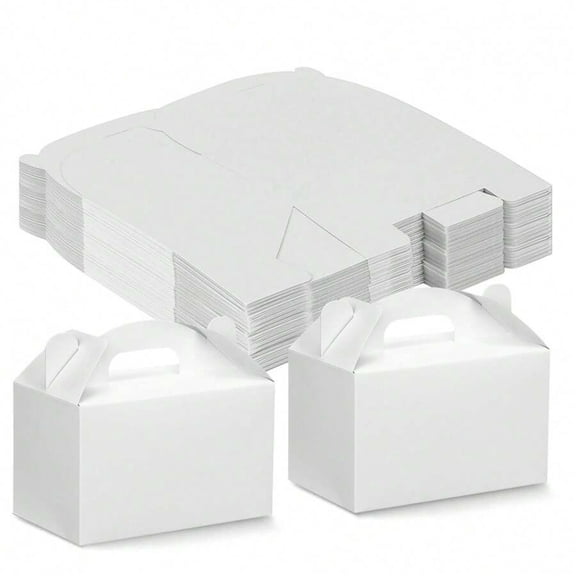 JQDWMDLX 48 Pack White Party Favor Treat Boxes, 6x3.5x3.5 Inches Candy Gift Boxes, Party Favor Boxes with Handles, Paper Gift Boxes for Birthday Wedding, Valentine's Day Gift Box, DIY
