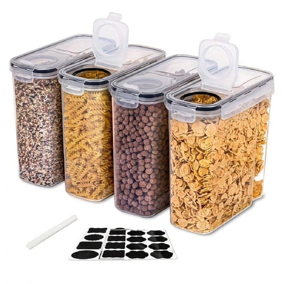 JQDWMDLX 4pcs Cereal Storage Container Set,84.5 Fluid Ounces, Suitable for Grains, Snacks, Cereal, Sugar and Other Foods,Comes with 1 Sticker and Marker for Labeling