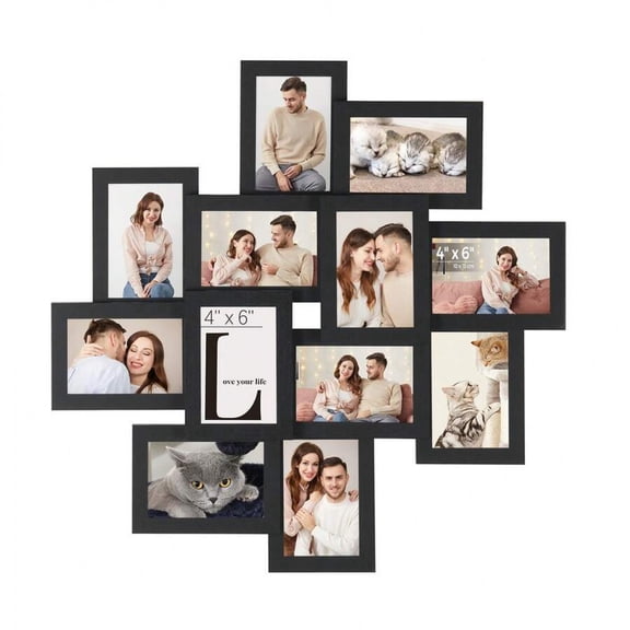 JQDWMDLX 4x6 Collage Picture Frames, 12-Pack Picture Frames Collage for Wall Decor, Photo Collage Frame, Multi Picture Frame Set with Glass Front, Assembly Required，Black