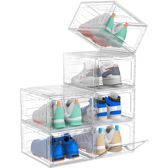 JQDWMDLX  6 Pack Large Shoe Boxes Clear Plastic Stackable,Shoe Storage Organizer with Lids,Shoe Organizer and Shoe Containers for Sneaker Storage
