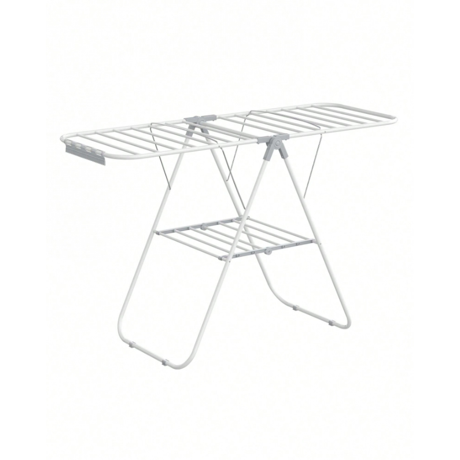 JQDWMDLX Clothes Drying Rack with Sock Clips,Metal Laundry Rack, Foldable,Space-Saving, Free-Standing Airer with Height-Adjustable Gullwings,Indoor Outdoor Use,23.8"D X 58.3"W X 39.4"H, Gray
