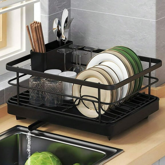 JQDWMDLX Dish Drying Rack, Dish Rack for Kitchen Counter, Dish Drainers with Large Capacity, Black ﻿