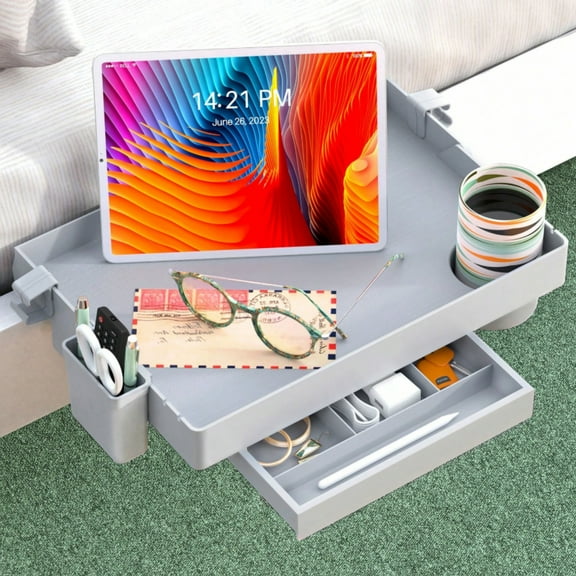 JQDWMDLX Foldable Bunk Bed Shelf Clip On Nightstand for Top Bunk College Dorm Room Essentials Floating Table Tray Bed Side Shelf Organizer with Drawer,Gray