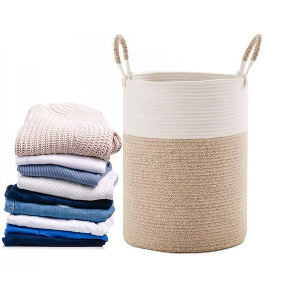 JQDWMDLX Laundry Basket Woven Rope Hamper, 15D 20H Inches Large Clothes Hamper, Blanket Basket In Living Room, Baby Nursery Hamper In Bedroom, White