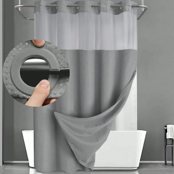 JQDWMDLX No Hook Shower Curtain with Snap in Fabric Liner Set Less Time Waffle Shower Curtain for Bathroom 75" L x 72" W,Grey ﻿