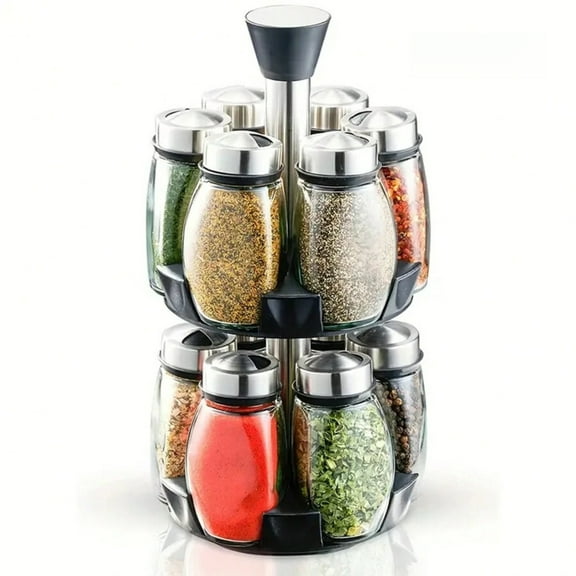 JQDWMDLX Revolving Spice Rack Organizer Storage for kitchen, Spice Stand Holder, Spinning Countertop Herb and Spice Rack Organizer with 12 Glass Jar Bottles Set