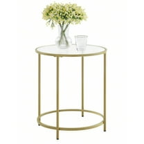 JQDWMDLX Round Side Table, Glass end table with metal frame,Gold coffee table with modern style for Living Room, Balcony, Bedroom