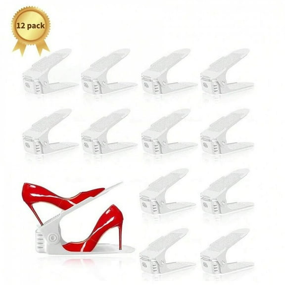 JQDWMDLX Shoe Slots Organizer 12 Pack- Shoe Stacker,4 Levels Adjustable Double Layer Stackable Shoe Rack,Storage Shoe Organizer Holder for Closet Organization