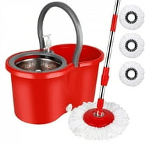 JQDWMDLX Spin Mop and Bucket with Wringer Set, 360 °   Mop And Bucket System with 3 Microfiber Mop Refills and 61" Extended Handle for Floor Cleaning,Red