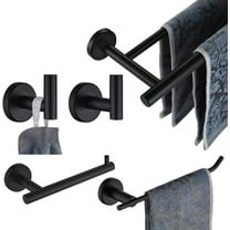 JQK Bathroom Hardware Set, 5-Piece Bath Accessories Set Matte Black Wall Mount Includes 24 in Towel Bar, 9 in HT Bar, TP Holder, Towel Hook x 2, BAS105-PB