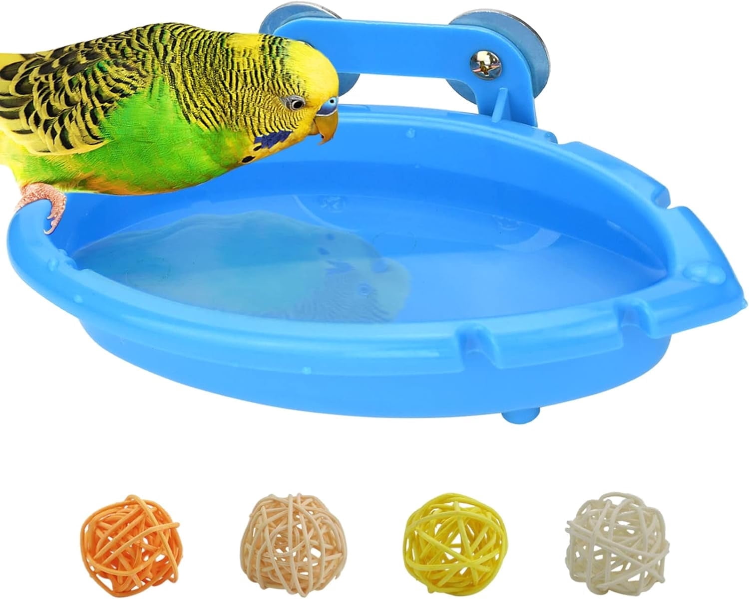 Curated visual reference: Parrot Bird Baths With Aeration Systems Reference: Jqqa Bird Bath For Cage With 4 Balls Hang Blue