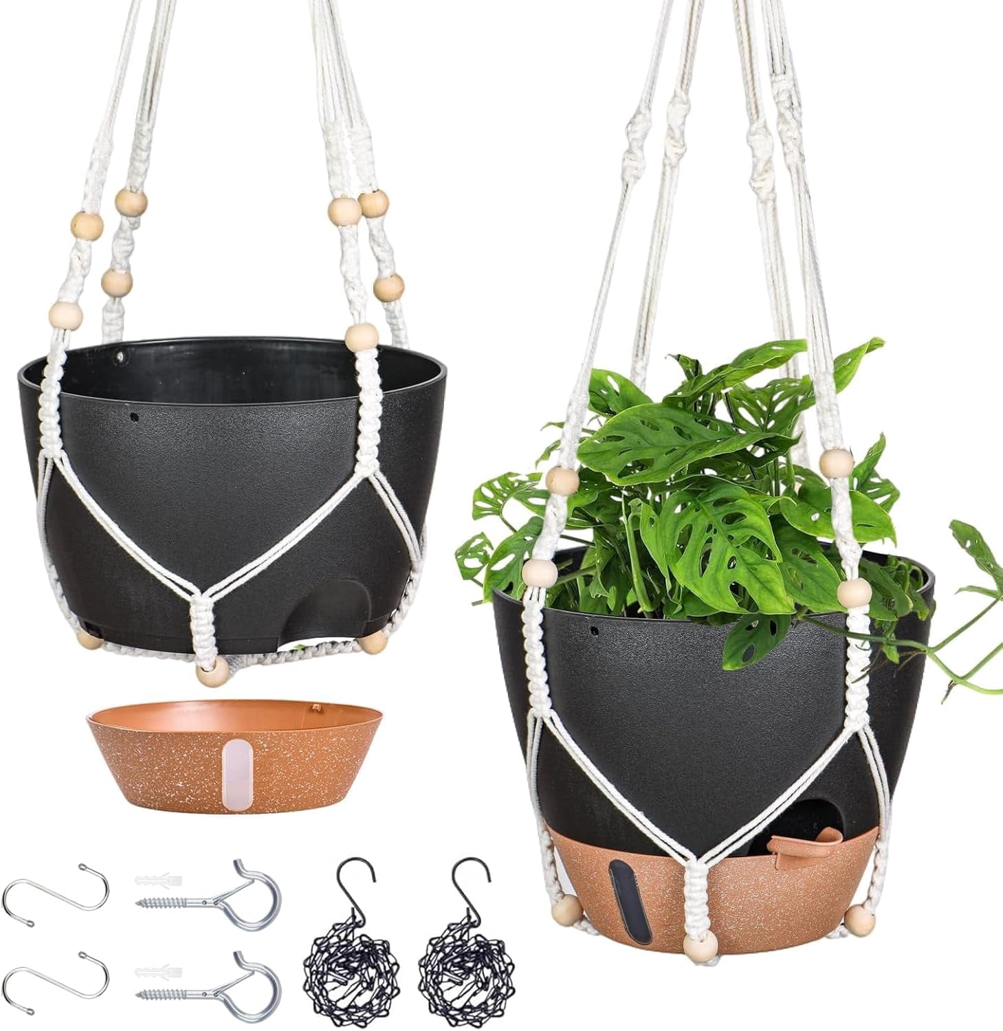 JQSTY 10 Inch Hanging Planters for Indoor Plants, 2 Pack Self Watering ...