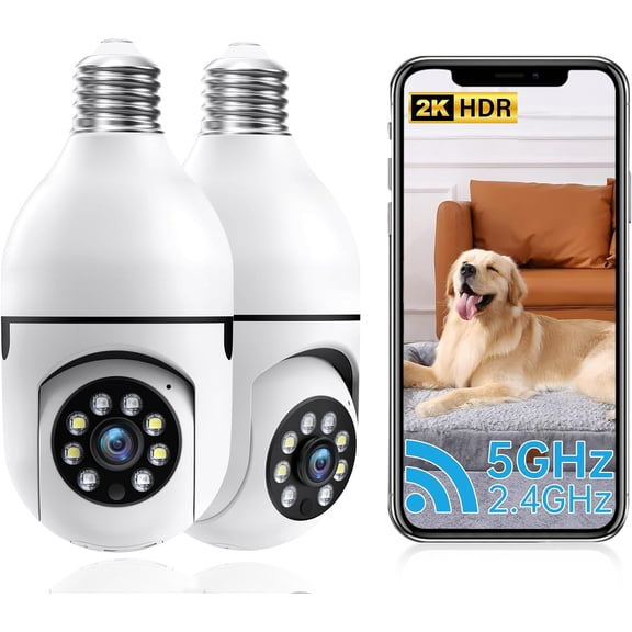 JQSTY 360° Light Bulb Security Camera Outdoor - 3MP Color Night Vision, 2.4G/5G WiFi, Two-Way Talk, Motion Detection, IP65 Weatherproof