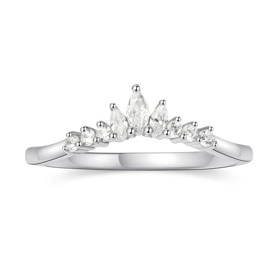 JQUEEN 18K White Gold Plated 0.21CT Moissanite Crown Wedding Ring for Women