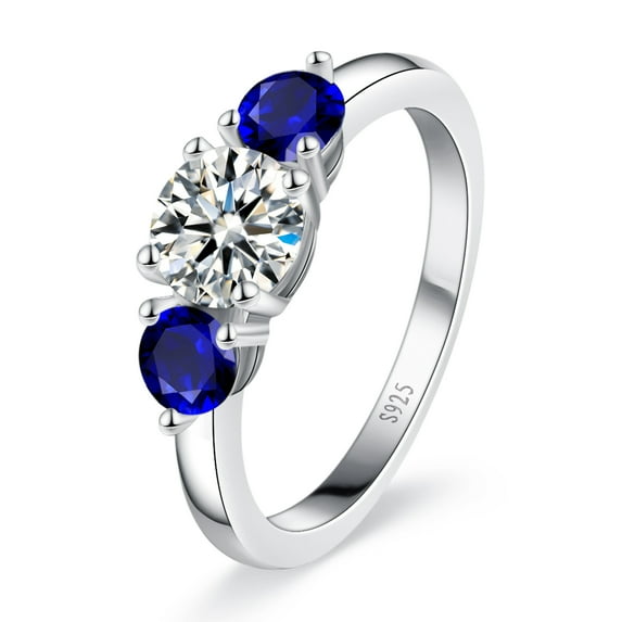 JQUEEN 3 Stone Women Engagement Ring 925 Sterling Silver Wedding Rings Sapphire Engagment Stacktable Ring