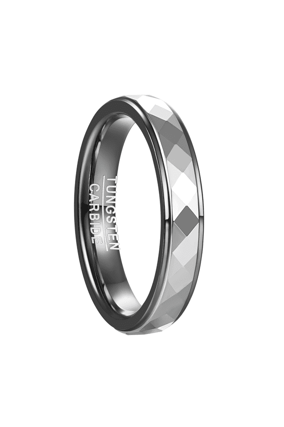4mm Gold/Silver/Gunmetal Faceted Two Tone Tungsten Wedding Ring for Women Size 5-9