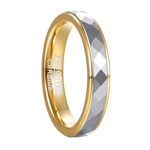 JQUEEN 4mm Gold/Silver/Gunmetal Faceted Two Tone Tungsten Wedding Ring for Women Size 5-9