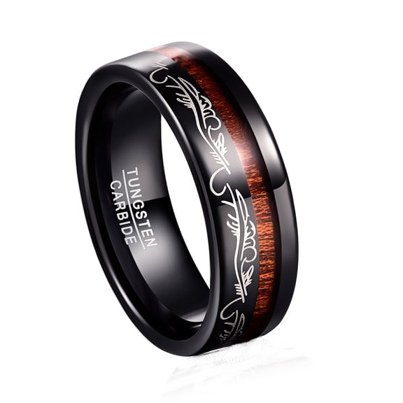 JQUEEN 8mm Black Tungsten Ring Plating Inlaid Veneer Laser Pattern Engagement Rings