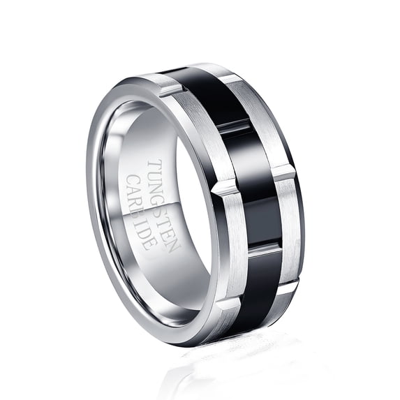 JQUEEN 8mm Black Tungsten Ring Polished Both Sides Frosted Engagement Rings