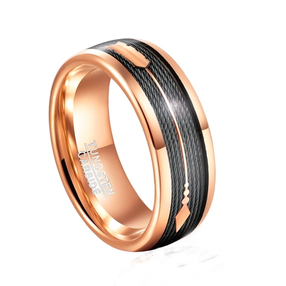 JQUEEN 8mm Rose Gold Tungsten Ring Arrow Silver Engagement Rings