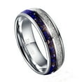 thumbnail image 1 of JQUEEN 8mm Silver Tungsten Wedding Rings Lapis Lazuli Grains + Imitation Meteorite Silver, 1 of 5