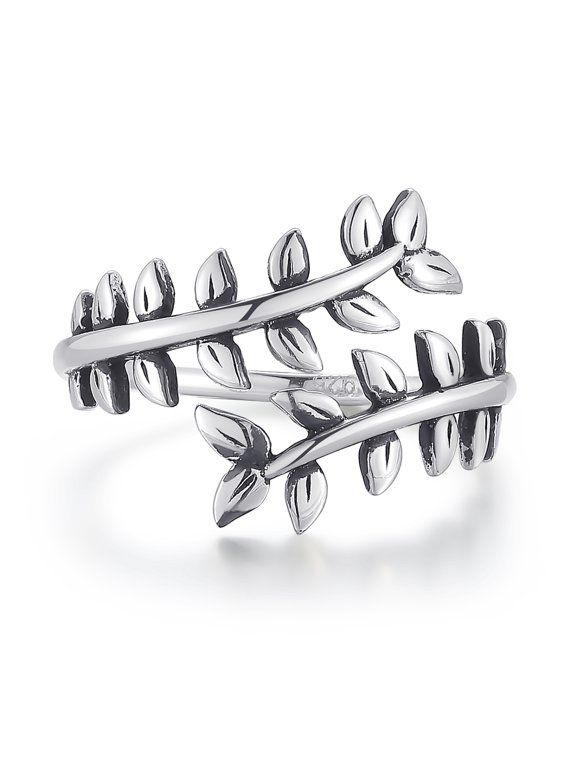 925 Sterling Silver Olive branch Band Ring, Vintage Open Ring for Women