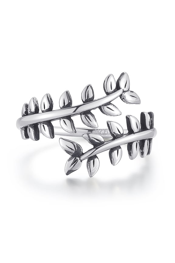 925 Sterling Silver Olive branch Band Ring, Vintage Open Ring for Women
