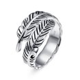 thumbnail image 1 of JQUEEN 925 Sterling Silver Ring Feather Ring Adjustable Feather Ring Stacking Ring Vintage Statement Ring for Women & Men, 1 of 5