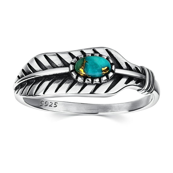 JQUEEN 925 Sterling Silver Ring Womens Feather Turquoise Rings Stacking Ring Vintage Statement Ring for Women Size 5-9