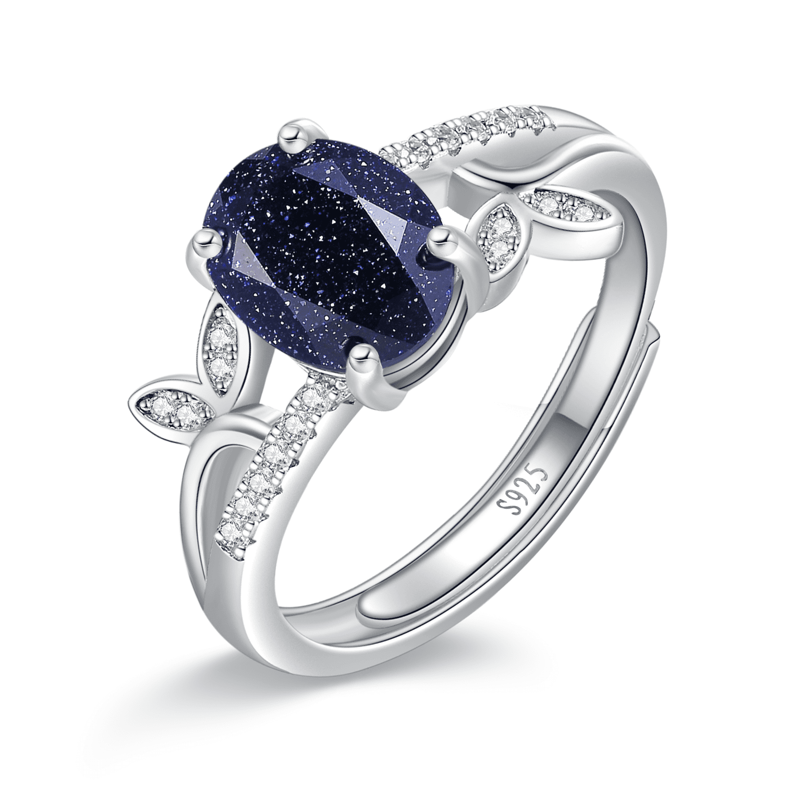 JQUEEN Blue Sandstone Ring for Women 925 Sterling Silver